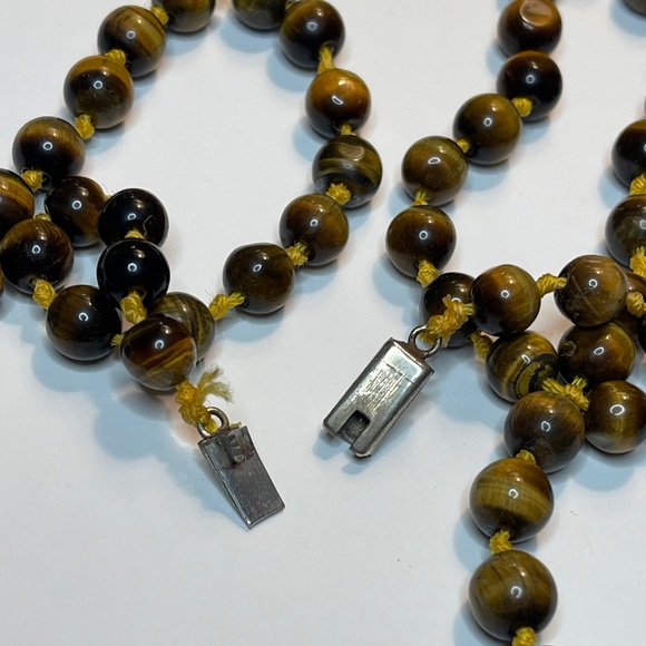 tiger eye necklace Jewelry - Vintage Tiger Eye necklace artisan crafted beaded tribal stone long